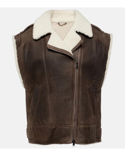 Brunello Cucinelli Brown Shearling-Lined Leather Vest