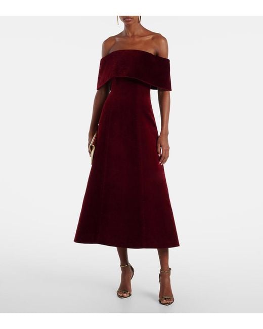 Emilia Wickstead Red Carita Off-Shoulder Cotton Velvet Midi Dress