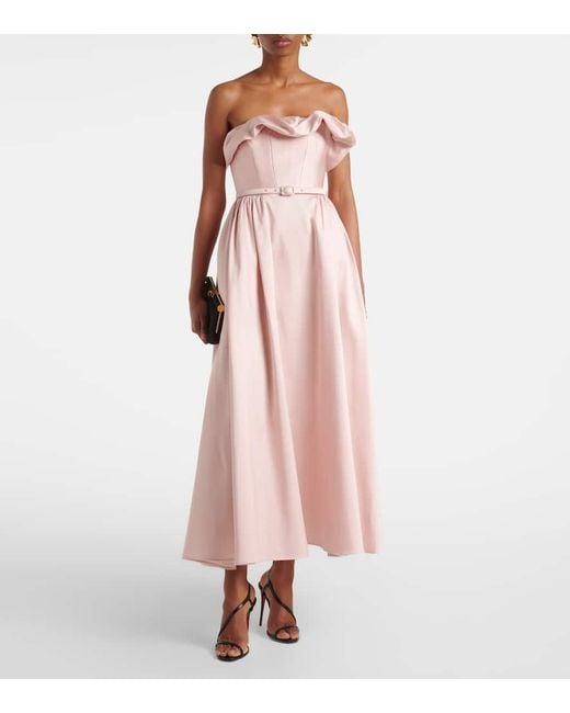 Roland Mouret Pink Strapless Ruffled Midi Dress
