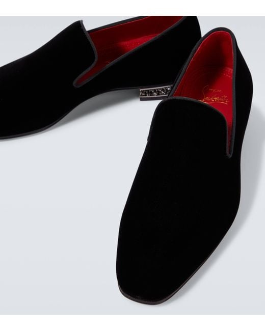 Christian Louboutin Black Dandyrocks Velvet Loafers for men