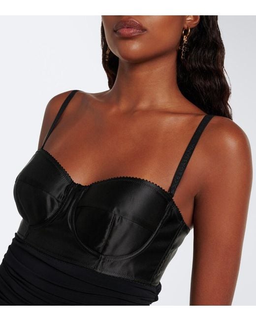 Dolce & Gabbana Black Ruched Satin Minidress