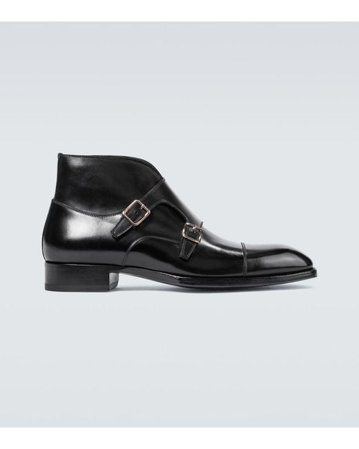 Tom Ford Black Sutherland Double Monk Strap Shoes for men