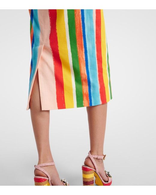 Dolce & Gabbana Blue Striped Cotton-Blend Pencil Skirt