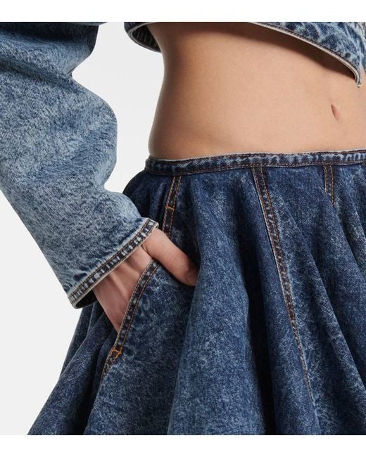 Alaïa Blue Pleated Denim Miniskirt