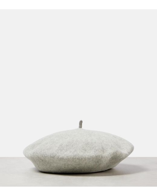 Brunello Cucinelli White Baskenmütze Mit Perlen
