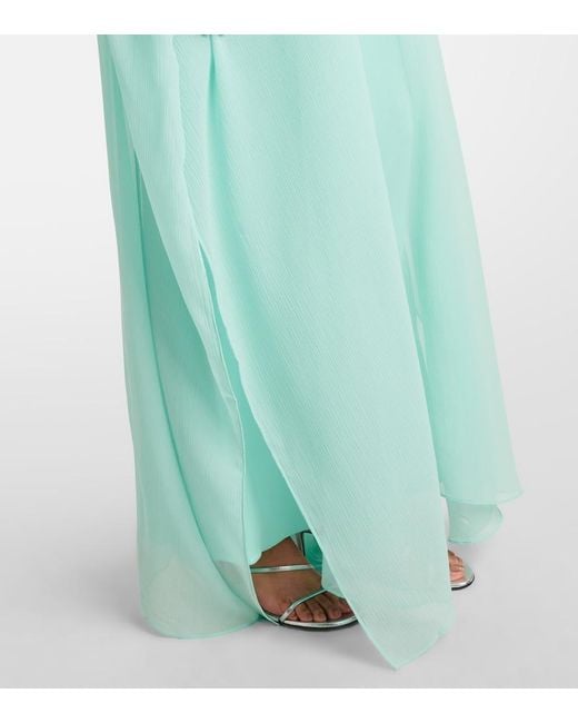 Taller Marmo Green Penelope Feather-Trimmed Silk Kaftan