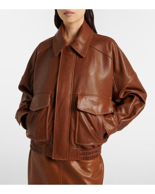 Nour Hammour Brown Runa Leather Bomber Jacket