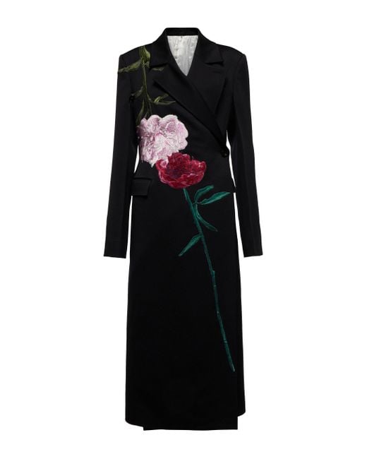 Peter Do Black Floral Wool Coat