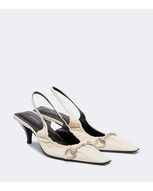 Gucci White Vittoria Horsebit Leather Slingback Pumps