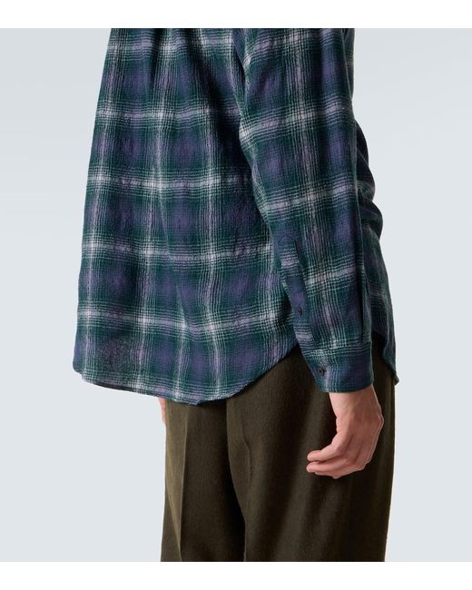 Auralee Blue Checked Wool Shirt for men
