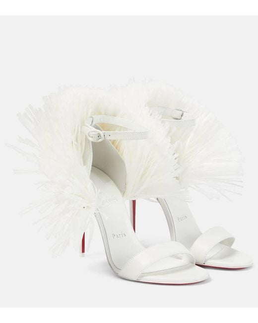 Christian Louboutin White Bridal Loubigirl 100 Raffia-Trimmed Leather Sandals