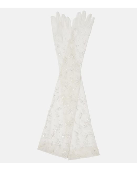 Safiyaa White Bridal Tulle Gloves