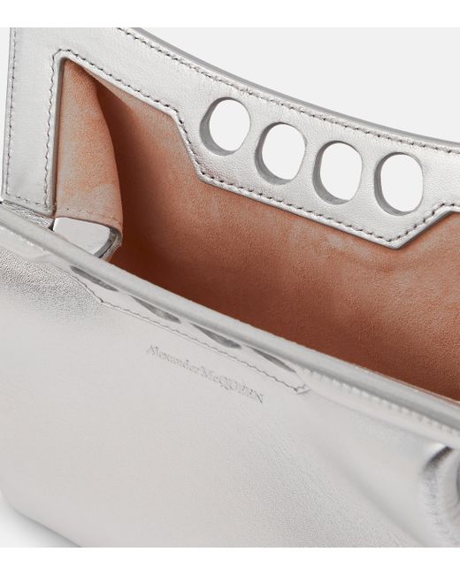 Alexander McQueen White The Peak Mini Metallic Leather Shoulder Bag