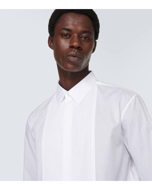 Giorgio Armani White Pleated Cotton Tuxedo Shirt for men