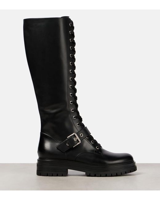Gianvito Rossi Black Lace-Up Leather Knee-High Boots