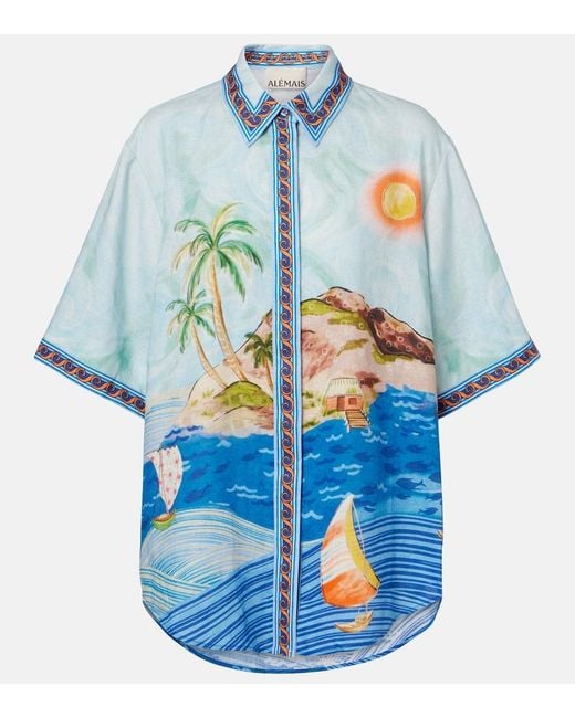 ALÉMAIS Blue Printed Linen Shirt