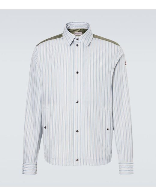 Moncler Blue Striped Cotton Poplin Zip-Up Shirt for men