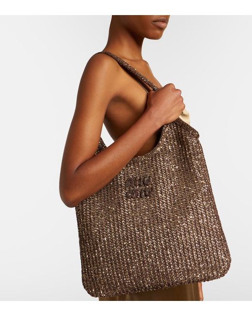 Miu Miu Brown Ivy Sequined Mesh Shopper