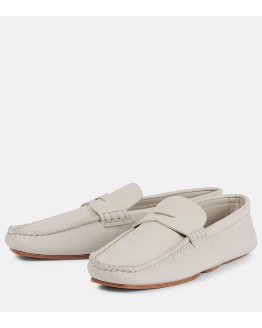 Khaite White Billy Pebbled Leather Loafers