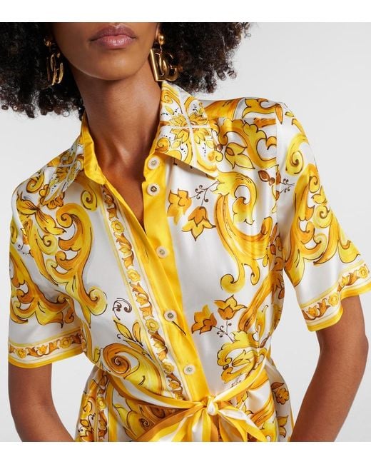 Dolce & Gabbana Metallic Majolica Silk Twill Shirt Dress