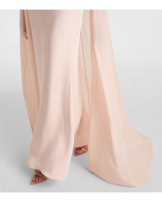 Roland Mouret Pink Embellished Caped Silk Chiffon Gown