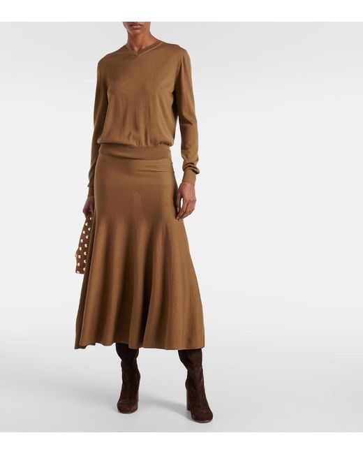Khaite Brown Mayu Knitted Wool Midi Skirt