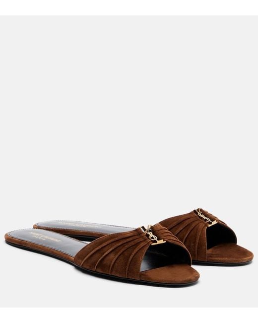 Saint Laurent Brown Cassandre Suede Slides