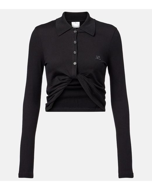 Courreges Black Cropped-Polohemd Aus Baumwolle