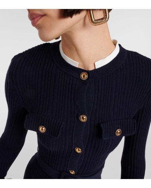 Self-Portrait Blue Ribbed-Knit Midi Dress
