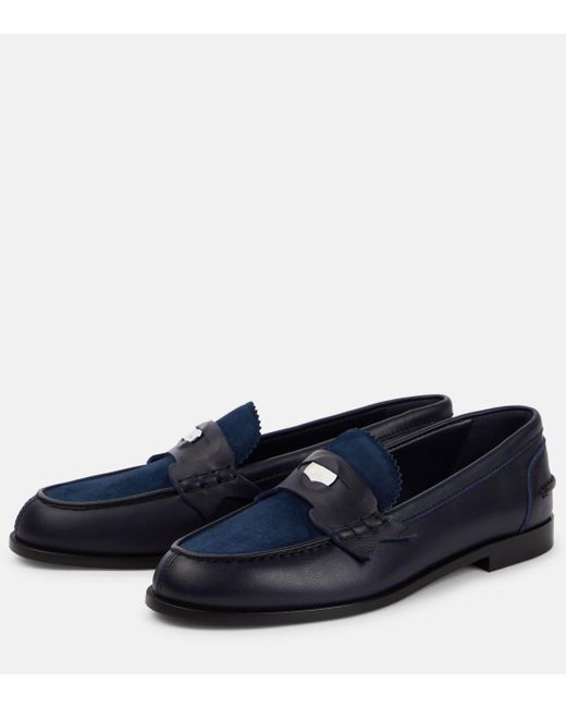 Christian Louboutin Blue Penny Suede-trimmed Leather Loafers