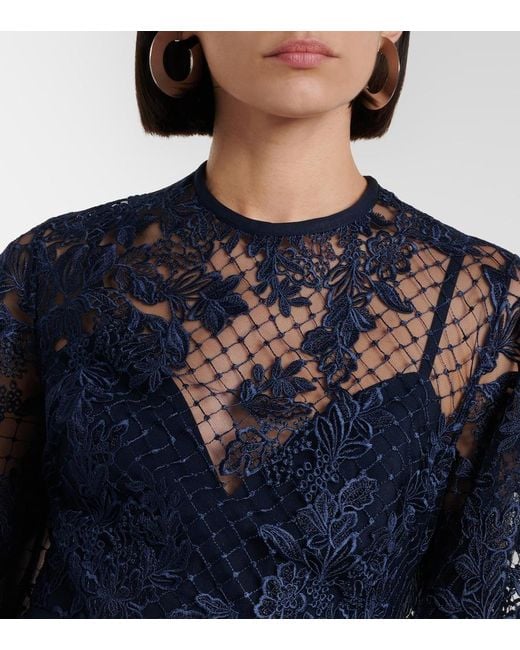 Elie Saab Blue Embroidered Lace And Tulle Gown