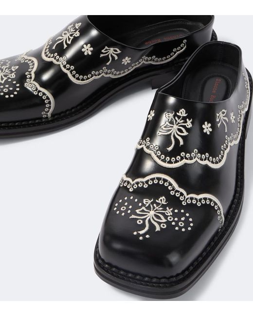 Simone Rocha Black Embroidered Floral Leather Mules for men