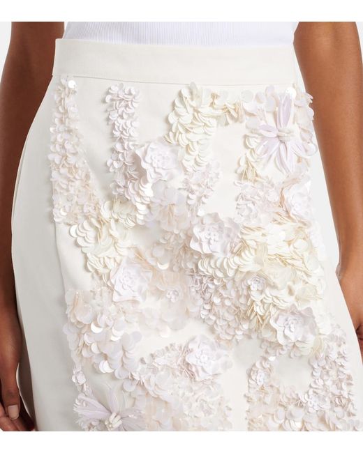 Plan C White Embellished Cotton Drill Midi Skirt