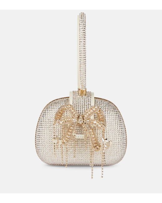 Self-Portrait White Bow Small Embellished Clutch