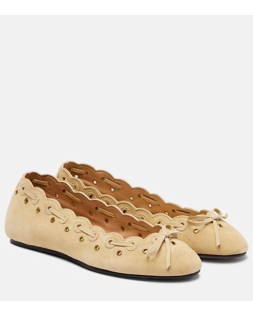 Isabel Marant Natural Balfy Bow-Detail Suede Ballet Flats