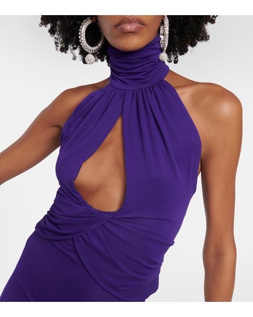Magda Butrym Purple Gathered Halterneck Jersey Jumpsuit