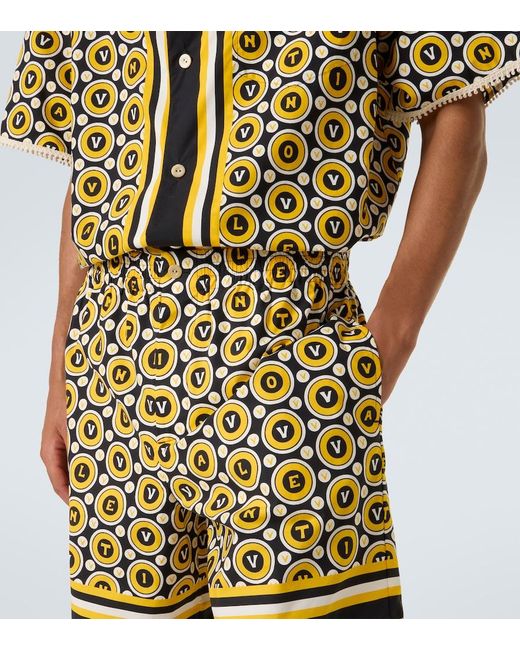 Valentino Yellow Printed Cotton Poplin Shorts for men