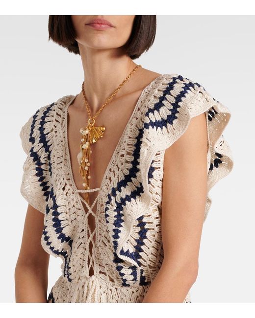 Anna Kosturova Red Seaside Crochet Cotton Polo Dress