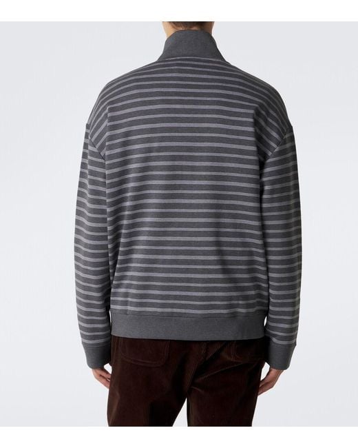 Miu Miu Gray Striped Oversized Cotton Fleece Sweatshirt for men