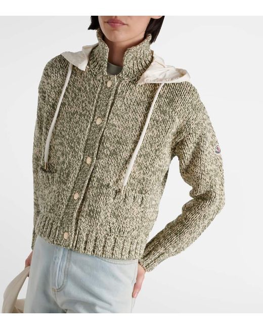Cardigan cropped in misto cotone di Moncler in Natural