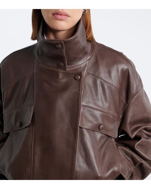 Nour Hammour Brown Quincy Leather Blouson Jacket