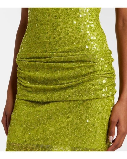David Koma Green Sequined Draped Gown