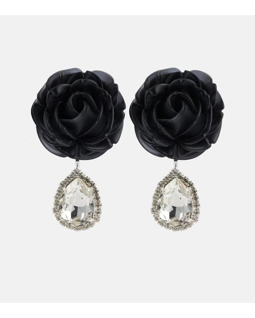 Magda Butrym Black Mini Rose Crystal-Embellished Drop Earrings