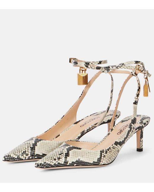 Tom Ford Metallic Padlock 55 Snake-Effect Slingback Sandals