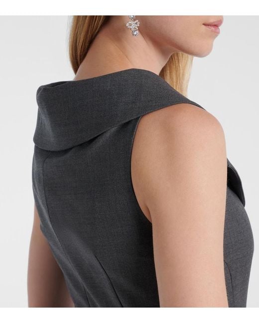 Self-Portrait Gray Wool-Blend Midi Dress