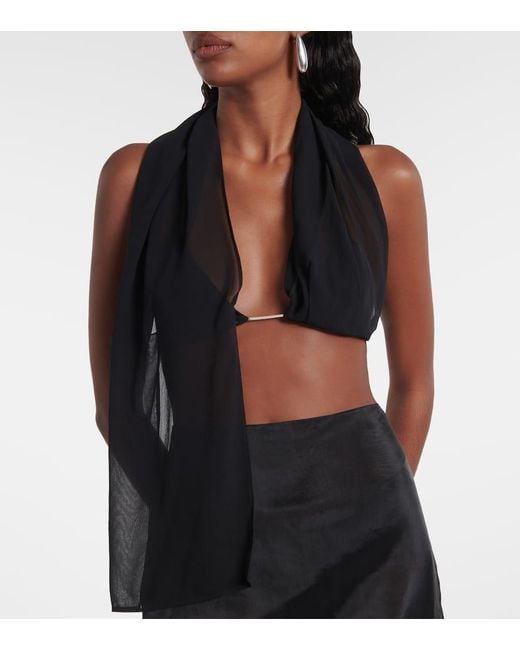 Christopher Esber Black Open-Back Silk Georgette Top