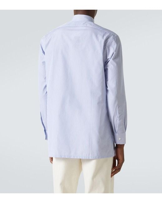 Charvet Blue Striped Cotton Poplin Shirt for men