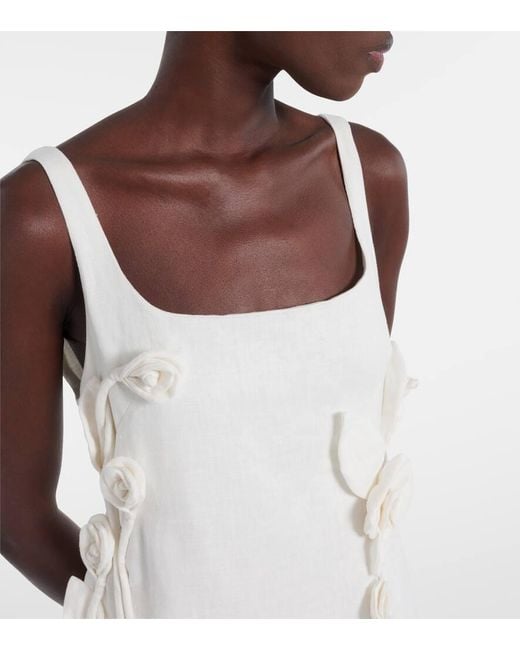 Vestido Corto De Lino Con Aplique Floral Farm Rio de color White