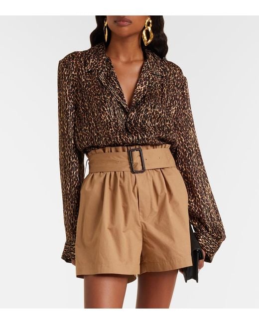 Saint Laurent Brown Leopard-Print Silk Blouse