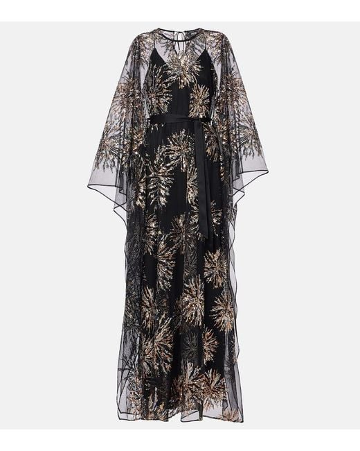 ‎Taller Marmo Black Gran Soleil Embellished Tulle Kaftan